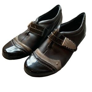 Remonte Black Leather Patent Silver Velcro Strap Metallic Shoes EU 39 / US 8-8.5